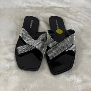 Steve Madden Rhinestone Slip-On Sandals Women's Size 9 Silver